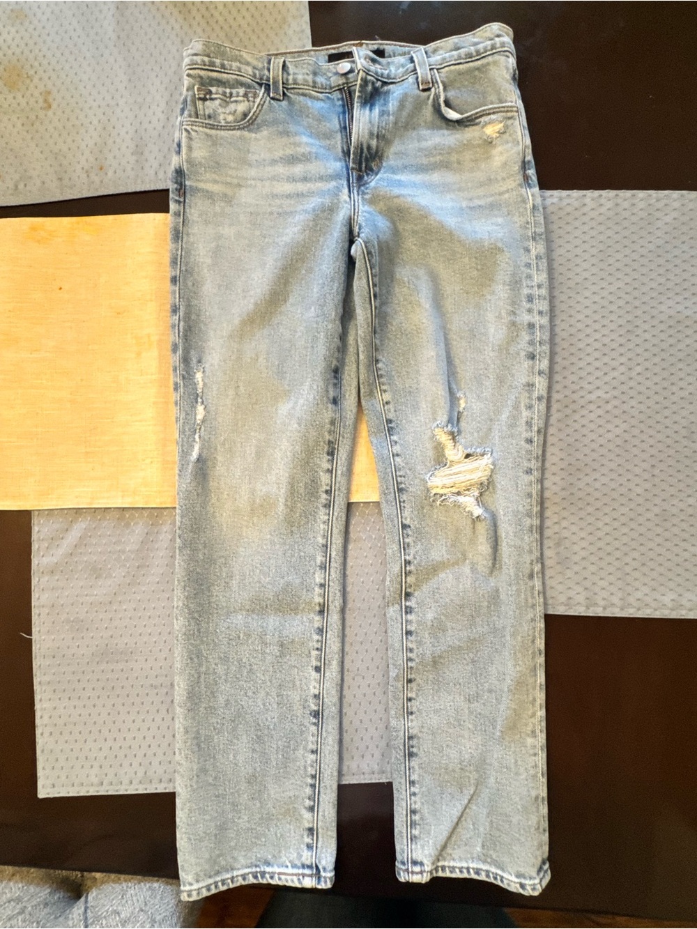 J Brand Light Blue Straight Leg Ripped Jeans
